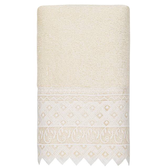 Authentic Hotel and Spa 100% Turkish Cotton Aiden White Lace Embellished Hand Towel - Cream