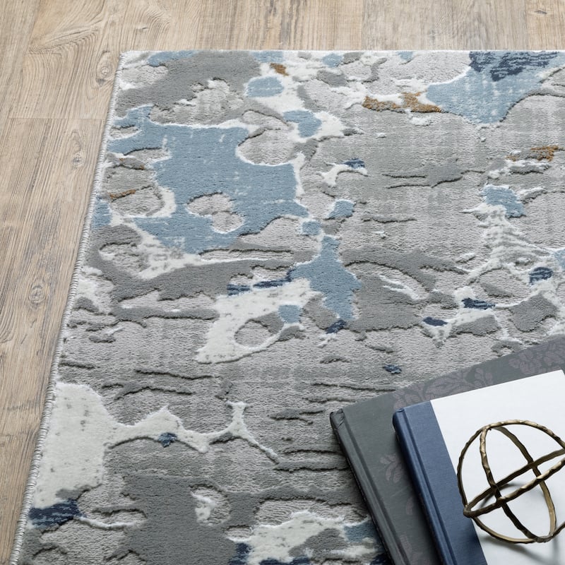 Style Haven Emery Modern Abstract Grey/ Blue Mixed Pile Area Rug