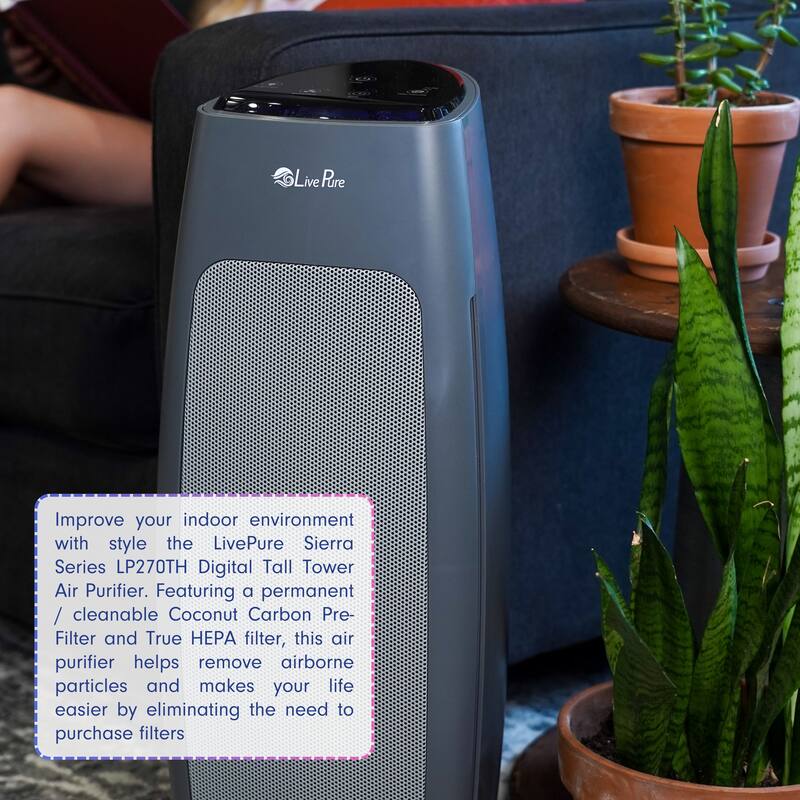 LivePure LP270THP Sierra Series Digital Tall Tower Air Purifier with Permanent Filtration