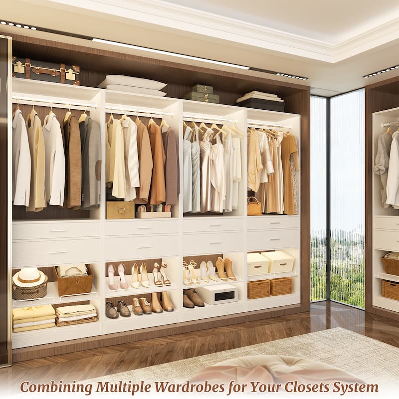 25'' W Closet System Organizer with Hanging Rod and 2 Wooden Drawers and Adjustable Shoes Rack