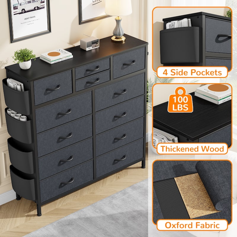 12 Drawer Dresser Fabric Tall Dressers for Bedroom Chest of Drawers