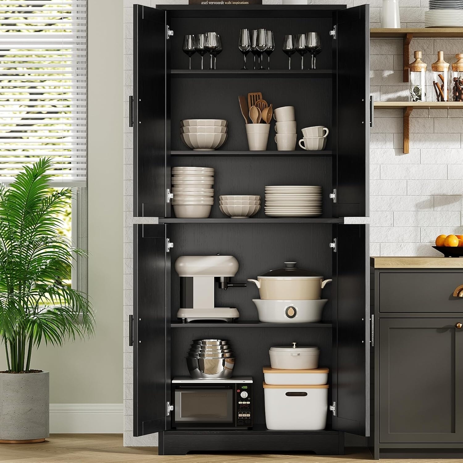 Kitchen Pantry Cabinet, Freestanding Pantry Storage Cabinet with Doors and Shelves