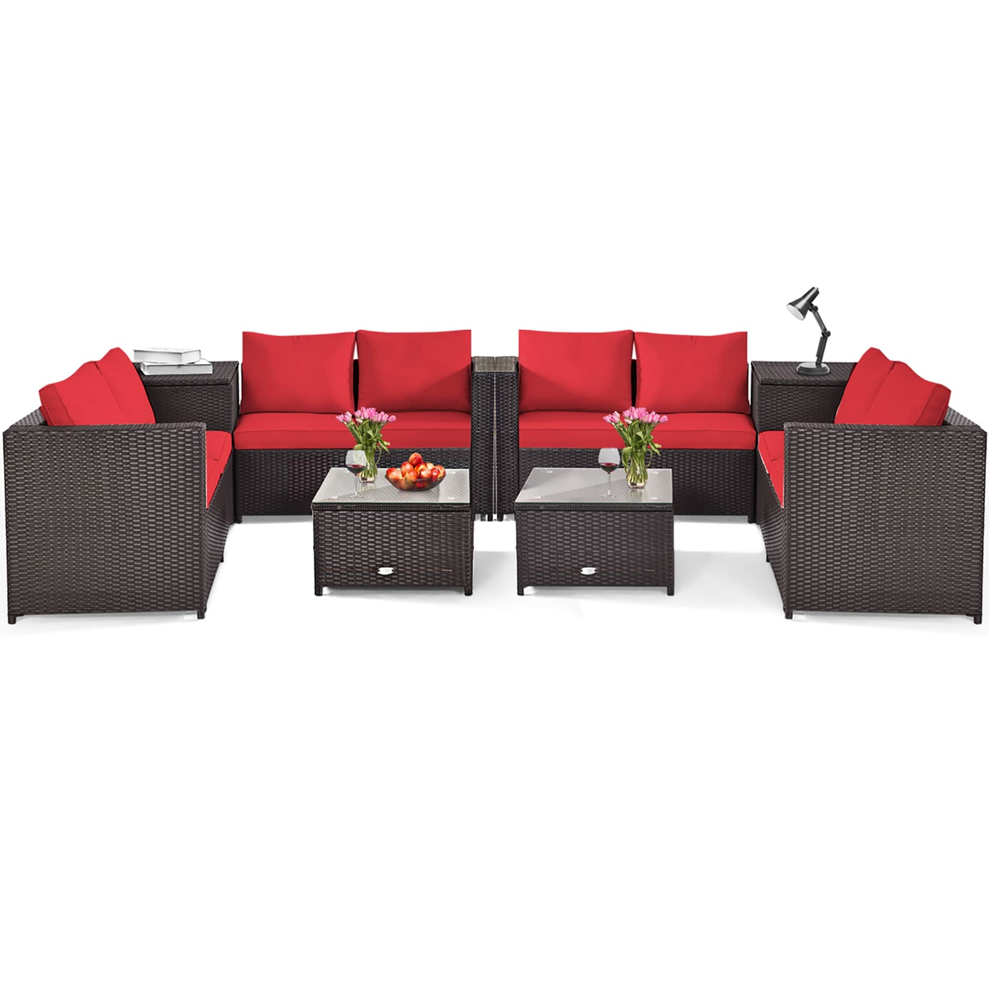 Costway 8PCS Outdoor Patio Rattan Furniture Set Cushioned Loveseat