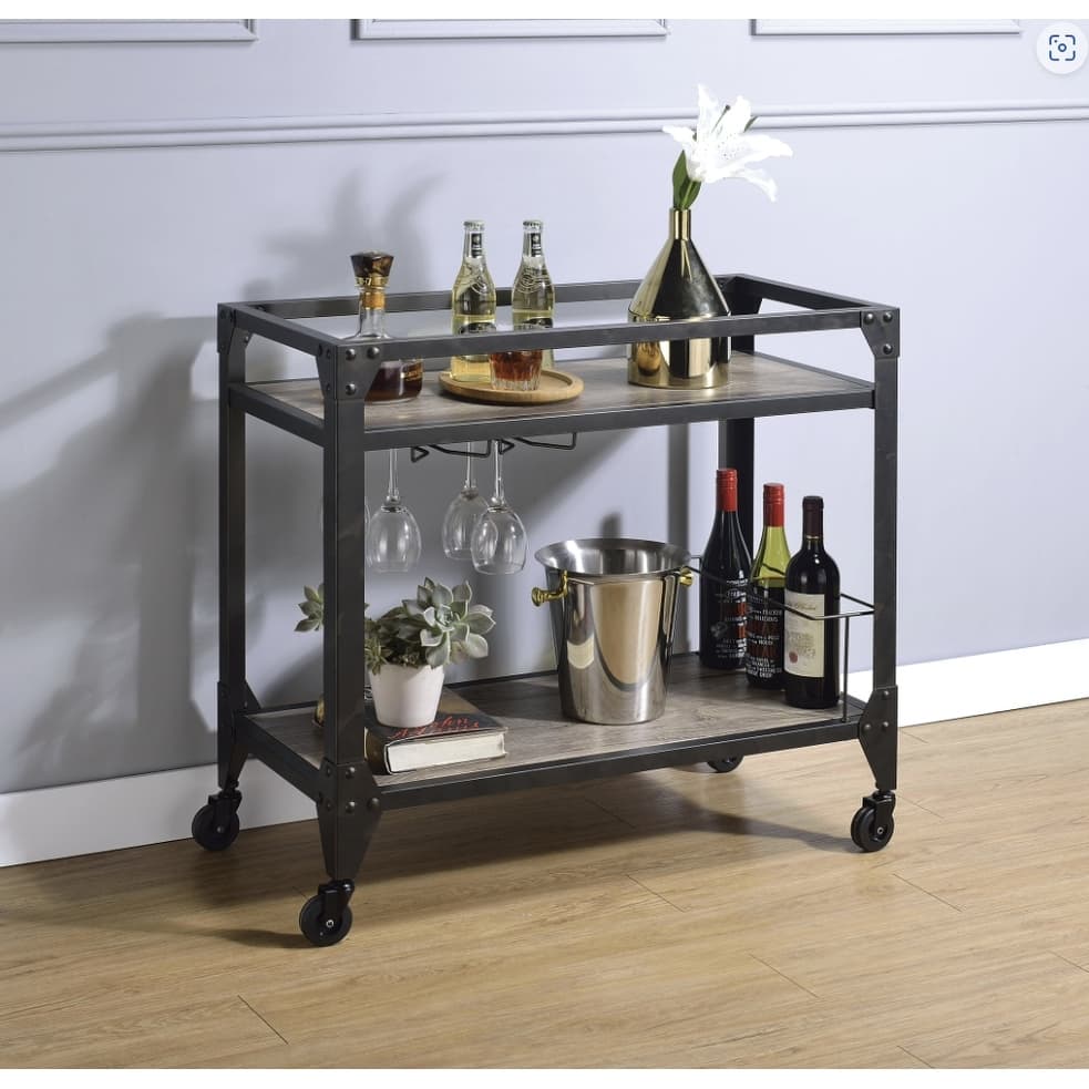 Jorgensen Rustic Oak & Charcoal Finish Serving Cart(no include stool)