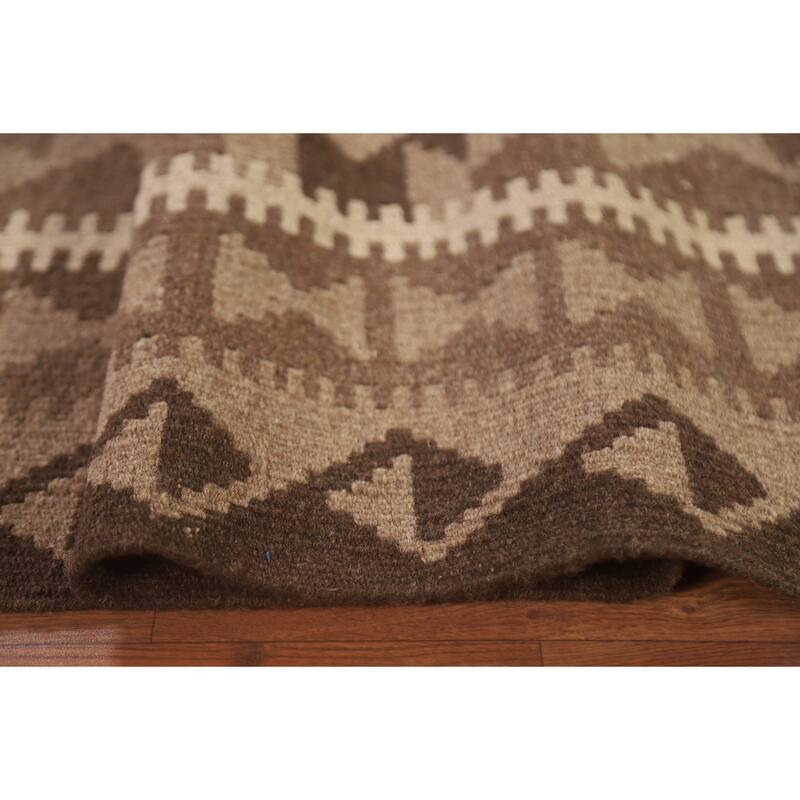 Hand Woven Oriental 100% Wool Carpet Southwestern Geometric Brown Kilim Area Rug - 9' 10'' X 6' 7''