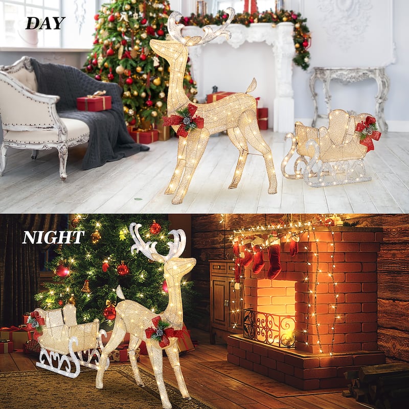 Futzca Christmas Light Holiday Reindeer & Sleigh