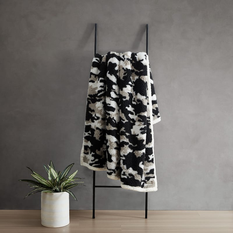 Kenneth Cole Cozy Printed Sherpa Throw Blankets