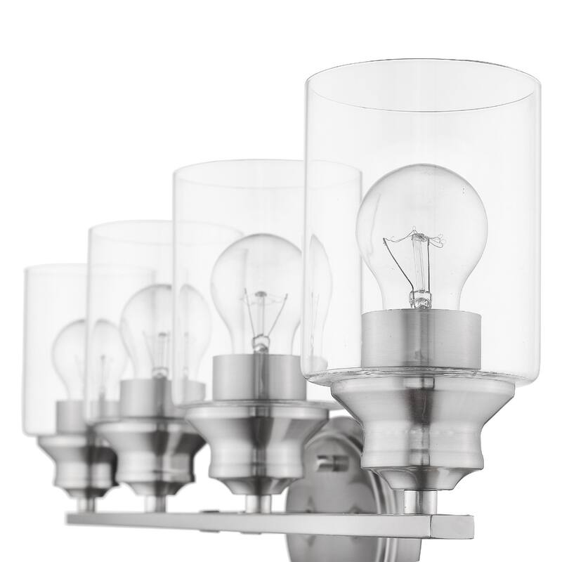 4-Light Silver Wall Vanity Fixture with Clear Glass Shades and Dimmable Damp Location Rated - 9.88" H x 31" W x 5.75" D