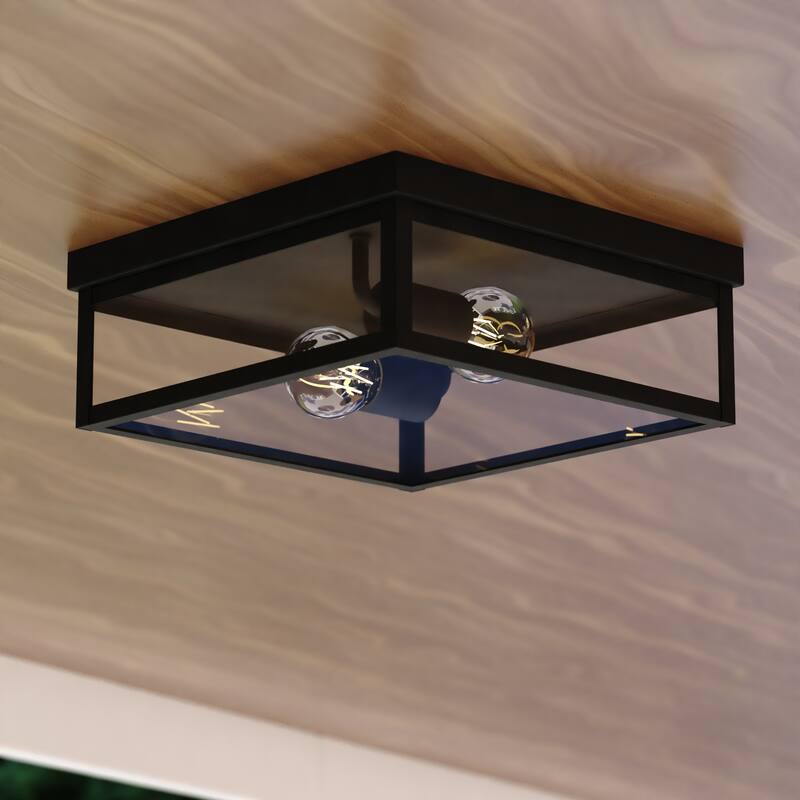 VAXCEL Clinton Matte Black Square Outdoor Flush Mount Ceiling Light with Clear Glass Shade, LED Compatible - 12-in W x 4.5-in H x 12-in D - Matte Black