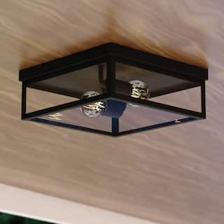 VAXCEL Clinton Matte Black Square Outdoor Flush Mount Ceiling Light with Clear Glass Shade, LED Compatible