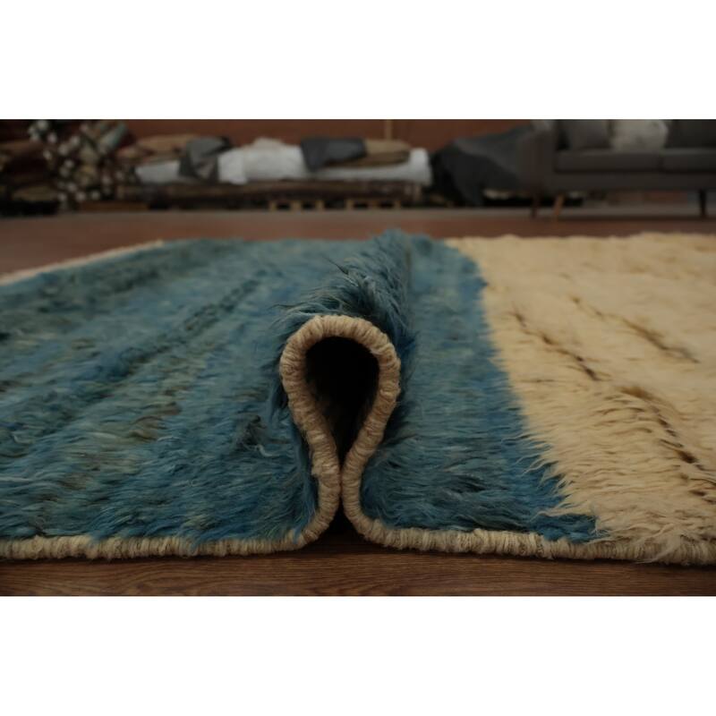 Hand Knotted Oriental 100% Wool Carpet Modern Stripe Multi-Colored Moroccan Area Rug - 9' 10'' X 6' 10''