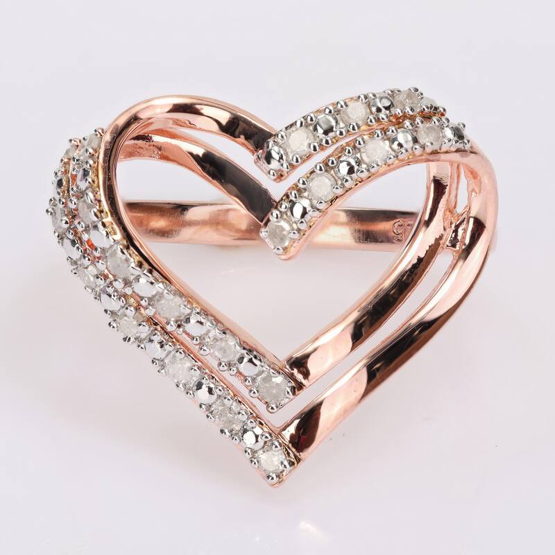 Miadora 1/5ct TDW Diamond Open Double Heart Ring in Rose Plated Sterling Silver