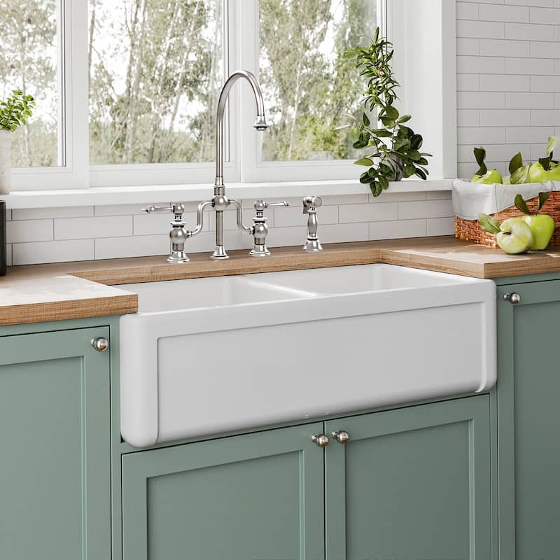 Reversible Fireclay Kitchen Sinks With Grid Three Edge Frame, Plain Front Apron