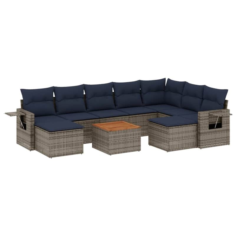 vidaXL 10 Piece Patio Sofa Set with Cushions Black Poly Rattan - 24.4" x 24.4" x 27.2"