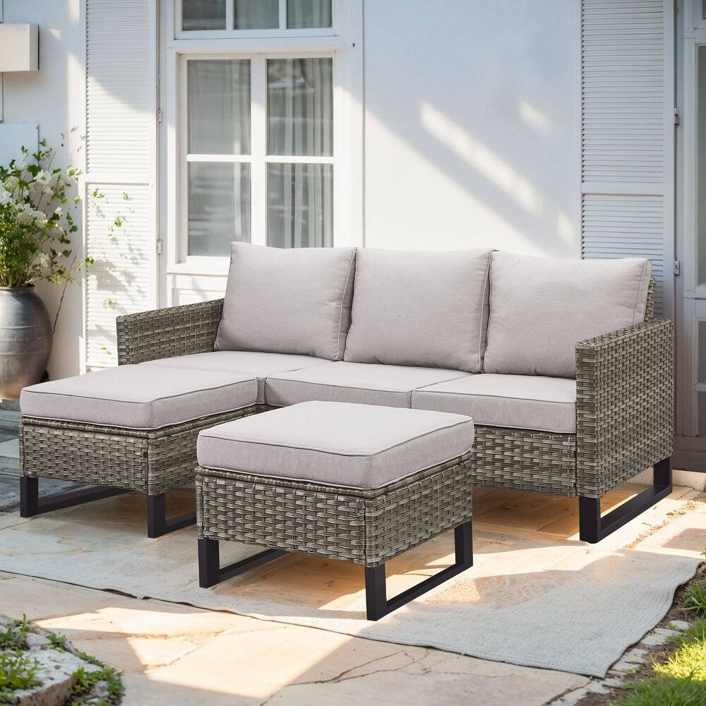 3 Pieces Outdoor Wicker Sofa with Ottomans