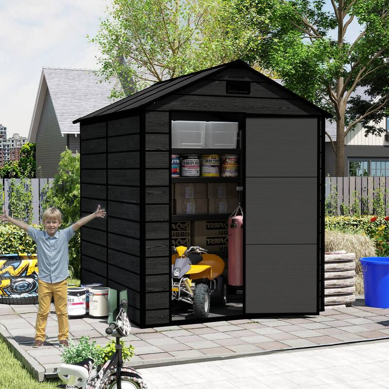 6*6ft Resin Storage Shed, High Quality Pp Material, Waterproof, Rust And Uv Proof, Large Storage Space, 12mm Thick Pp Board