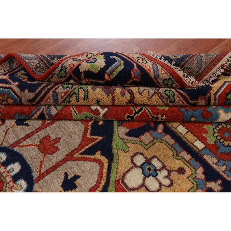 Hand Knotted Oriental 100% Wool Carpet Traditional Medallion Oranges & Rust Heriz (serapi) Area Rug - 13' 10'' X 9' 9''