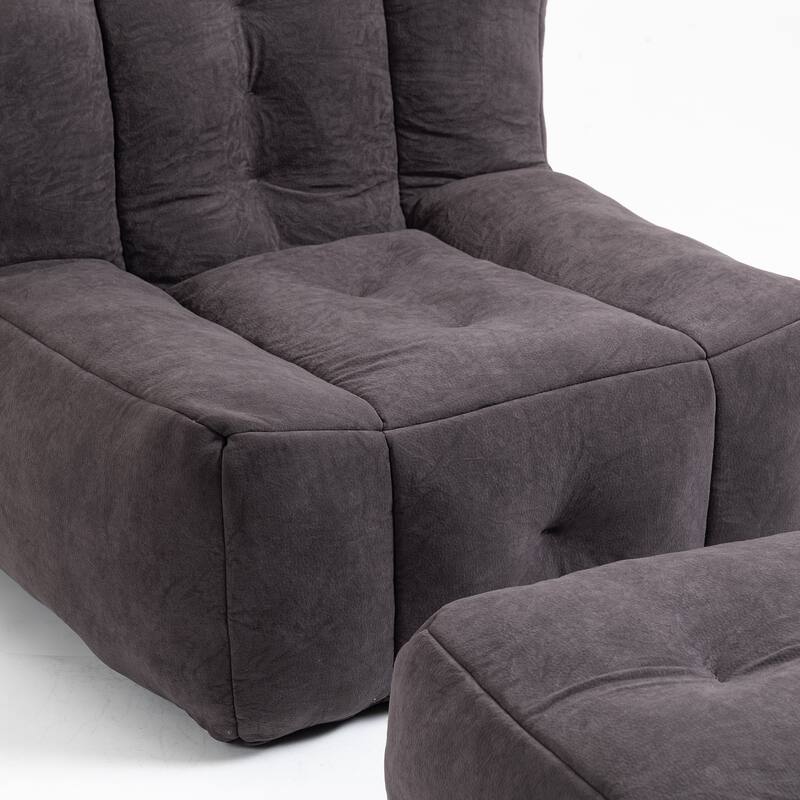 Living Room Velvet Upholstered Lazy Sofa Chair with Ottoman