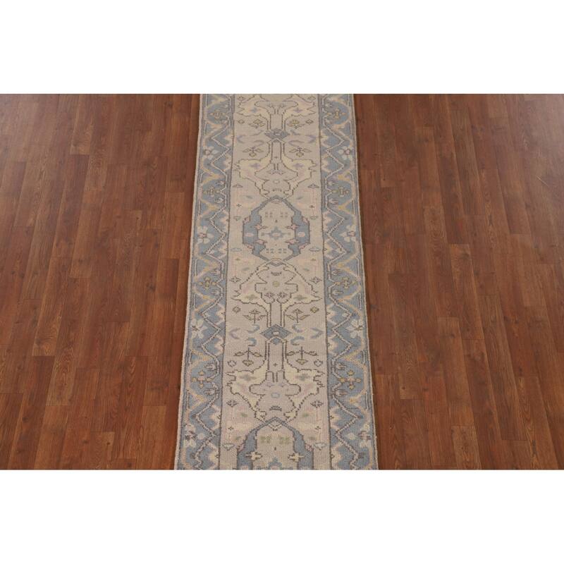 Earth Tone Oushak Oriental Runner Rug Handmade Wool Carpet - 2'3"x 10'1"
