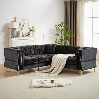 5-Seater Chenille Corner Sofa with Nailhead Trim, L-Shaped Couch for Living Rooms
