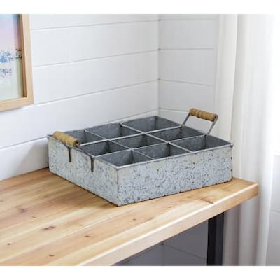 HomeRoots 12" Silver Galvanized Metal Bedside Caddy With Handles
