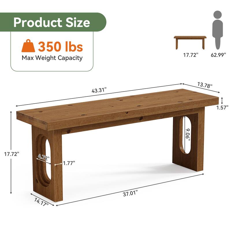 43-Inches Solid Wood Dining Bench for Kitchen / Dining Room / Entryway - 43.31" L x 13.78" W x 17.72" H