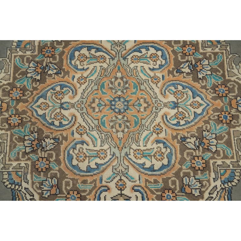 Hand Knotted Oriental 100% Wool Carpet Traditional Floral Greys & Charcoal Tabriz Area Rug - 12' 10'' X 9' 7''