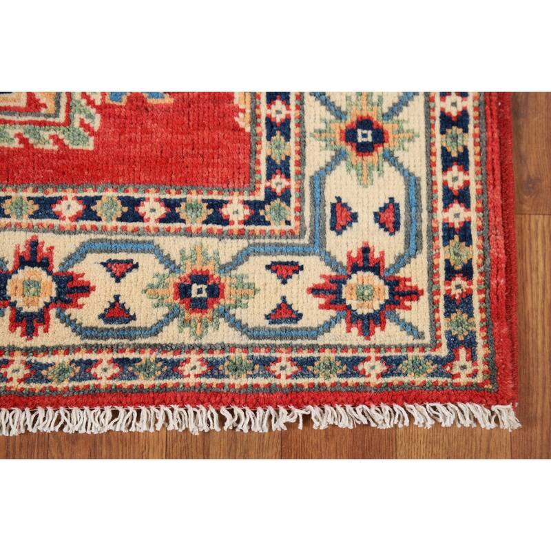 Geometric Kazak Runner Rug Hand-Knotted Wool Carpet - 2'8" x 10'1"