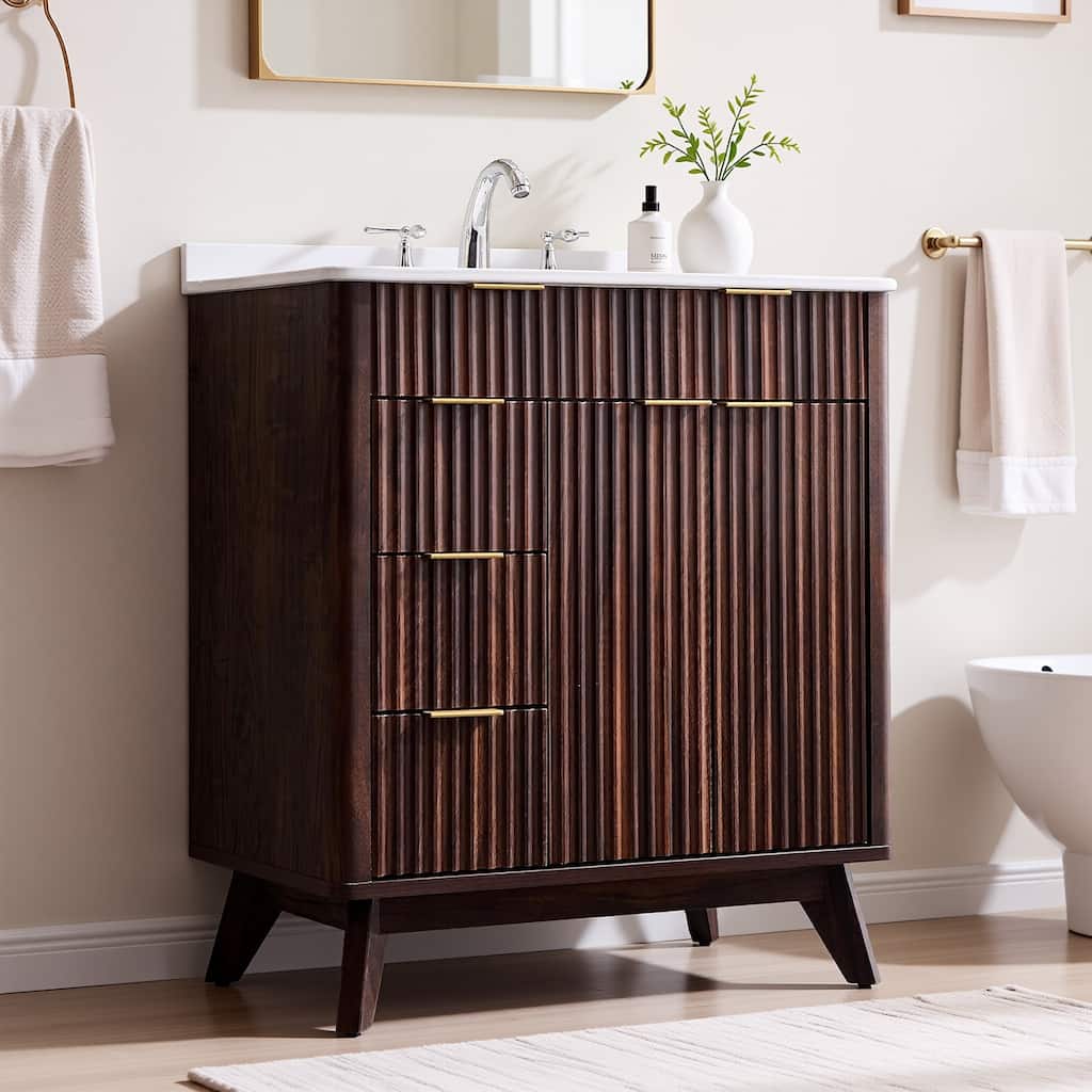 Modern Fluted Bathroom Vanity with Sink, Bathroom Cabinet, Washstand