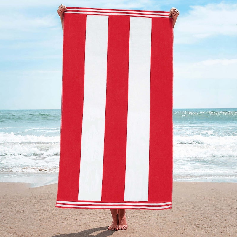 Cabana Stripe Oversized Cotton Beach Towel by Superior - Red