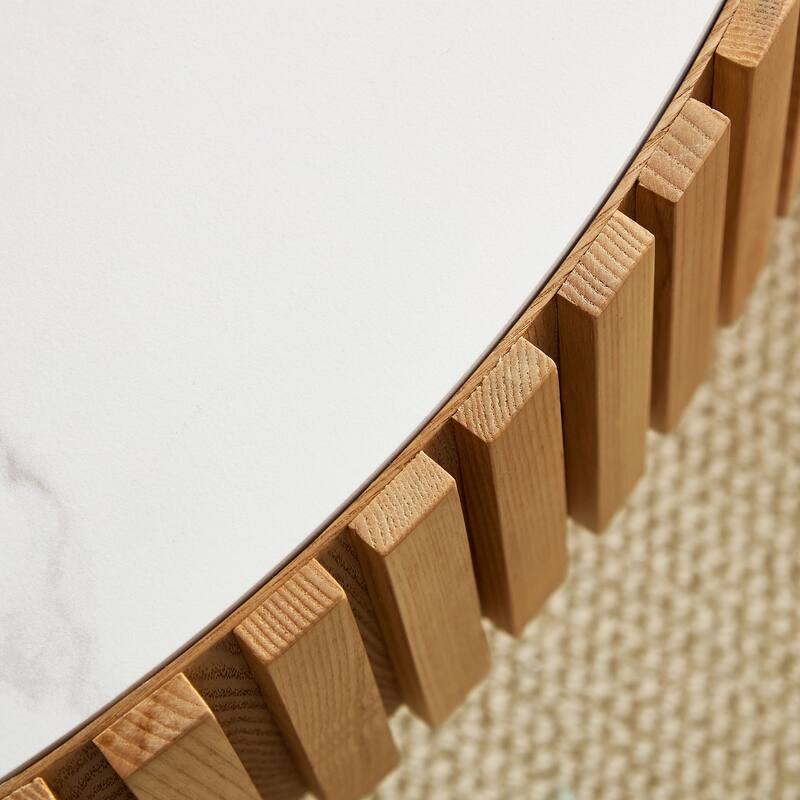 35.43" Round Sintered Stone Tabletop, Modern Drum Coffee Table, Luxury Circle Coffee Table for Apartment