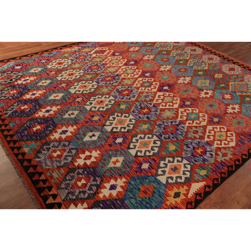 Kilim Oriental Area Rug Flatweave Wool Carpet - 8'2"x 9'4"