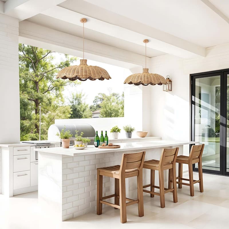 Aurelia Outdoor Rattan Pendant Light - Brown Large Dome 1-Light Handwoven Light Fixture For Modern, Boho or Tropical Room Decor