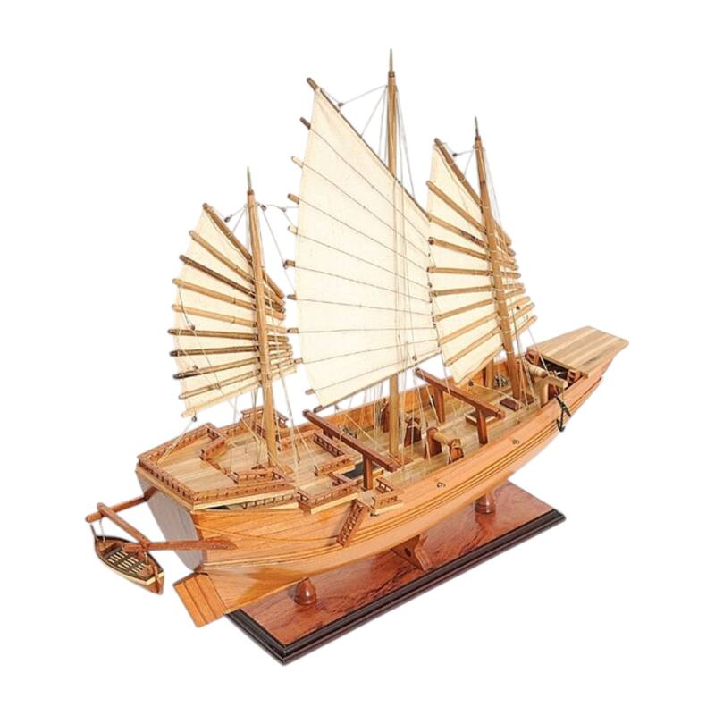 HomeRoots 25" Wood Brown Solid Wood Hand Painted Model Boat Tabletop Sculpture - 27' X '24.5' X '7