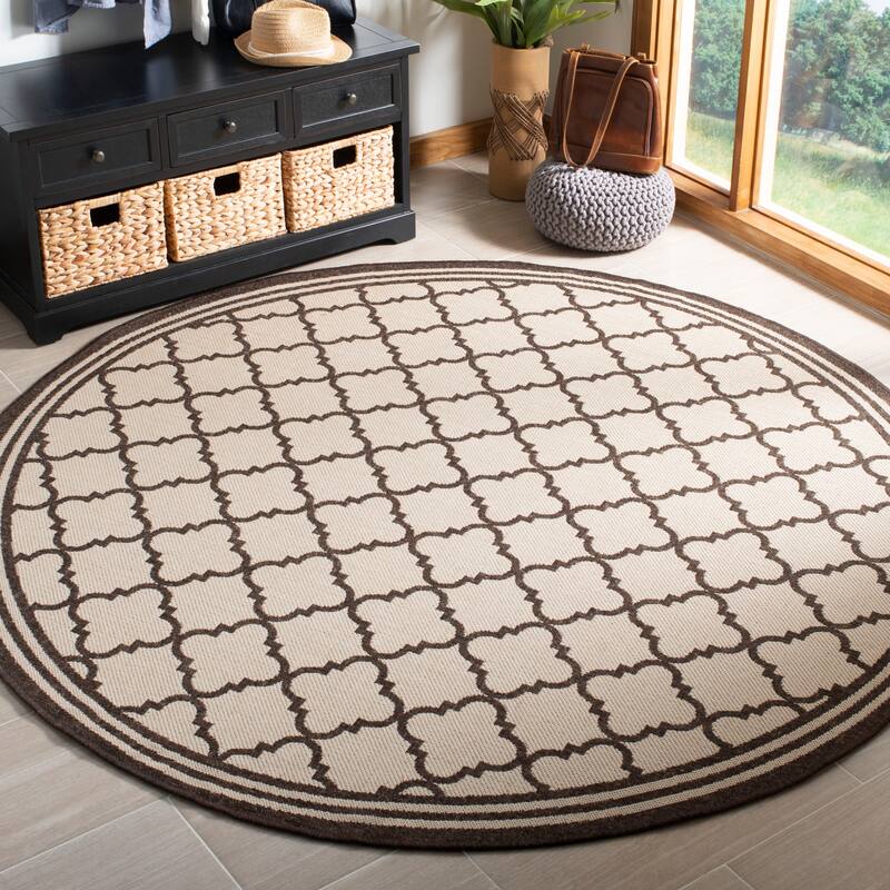 SAFAVIEH Linden Carolynn Indoor/ Outdoor Patio Backyard Rug - 6'7" Round - Natural/Brown