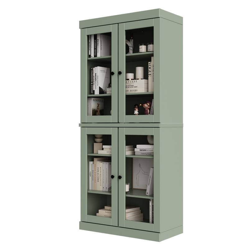Palace Imports Solid Wood 6-Shelf Bookcase, Clear Glass Doors, Adjustable Shelves