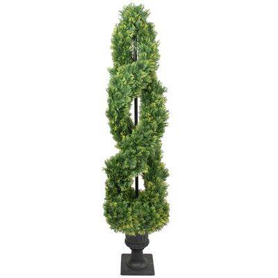 4.5' Artificial Cedar Double Spiral Topiary Tree in Urn Style Pot Unlit - 13