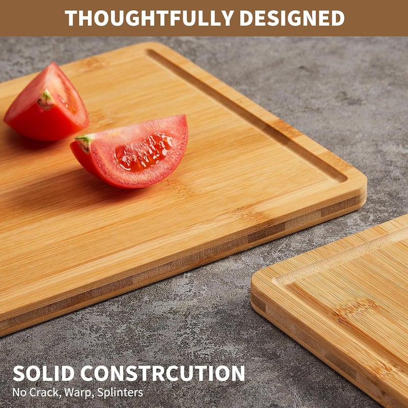 Bamboo Wood Cutting Boards Set of 3 with Compartments,Inner Handles and Juice Grooves