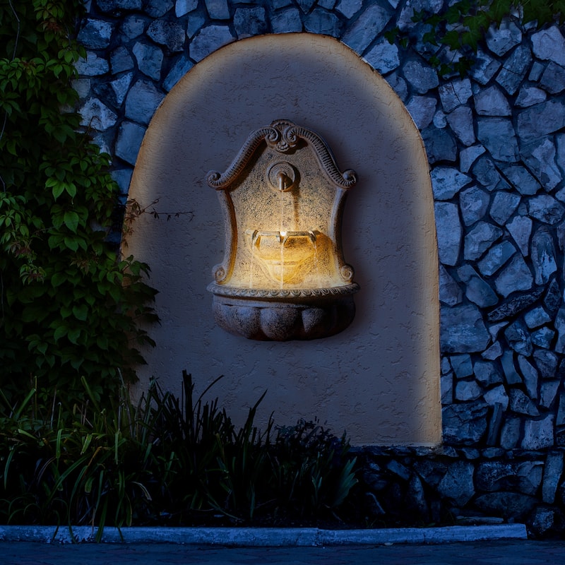 Glitzhome European 2-Tier Sculptural Resin LED Outdoor Wall/Floor Fountains