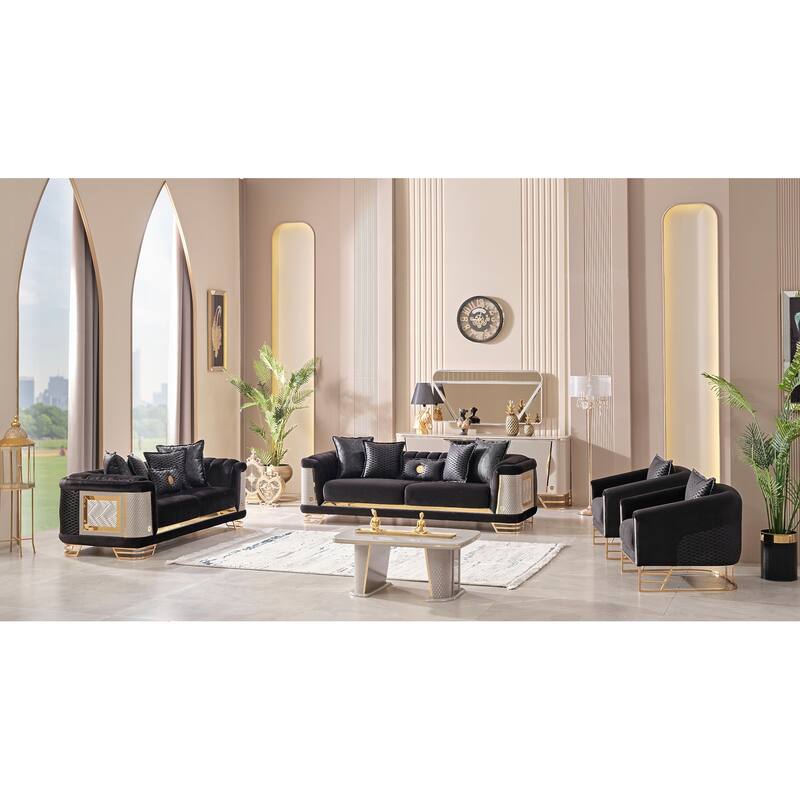 Beyon 3 Pieces Living Room Sets 2 Sofa 1 Chair - Black