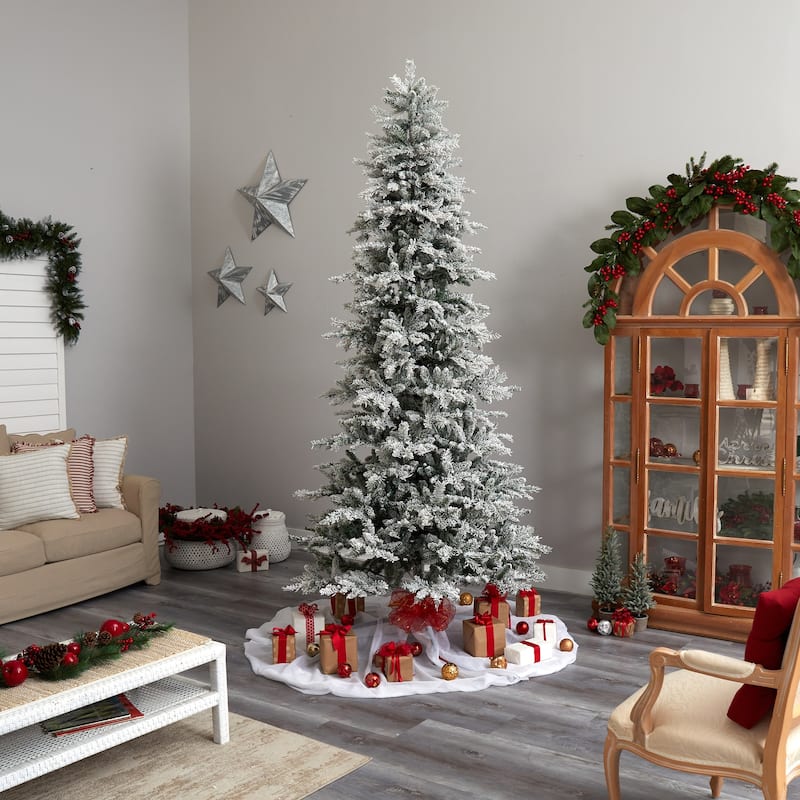 9.5Ft Pre-Lit Artificial Christmas Tree - Slim Spruce with 600 Warm White Lights & Bendable Branches - Holiday Decor - 108