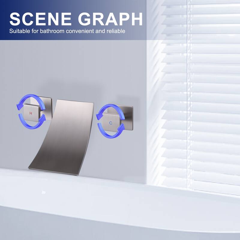WOWOW Double Handle Wall Mount Waterfall Bathroom Bathtub Faucet