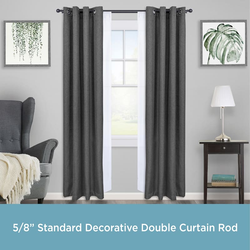 Kenney® Wakefield 5/8" Standard Decorative Window Double Curtain Rod, 36-66", Black