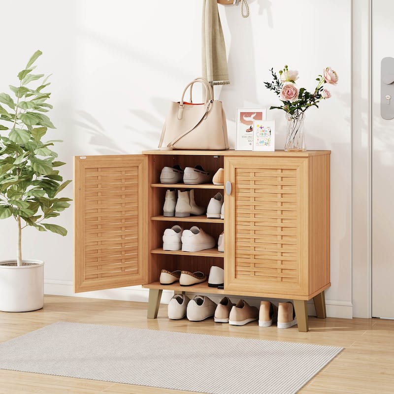 Costway 2-Door Shoe Cabinet with Ventilated Woven Doors & 3 Removable - See Details