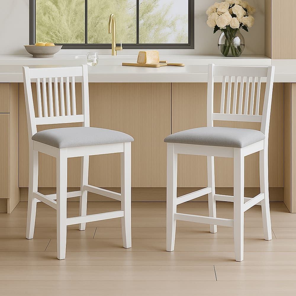 Farmhouse 24.8" Counter Height Chairs Slat Back Padded Wood Bar Stools - 21L×18W×35H