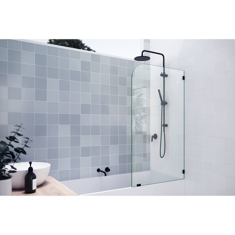 Glass Warehouse 34" x 58.25" Frameless Bathtub Shower Door - Single Fixed Panel Radius