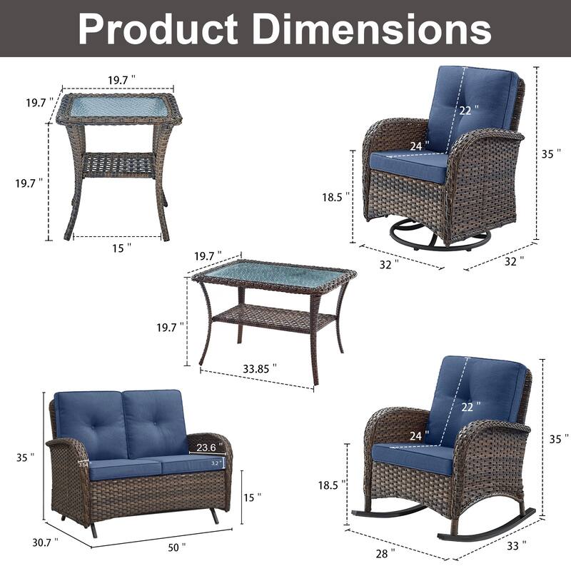 Gymojoy Outdoor Wicker Patio Furniture Loveseat Glider & Chair Set