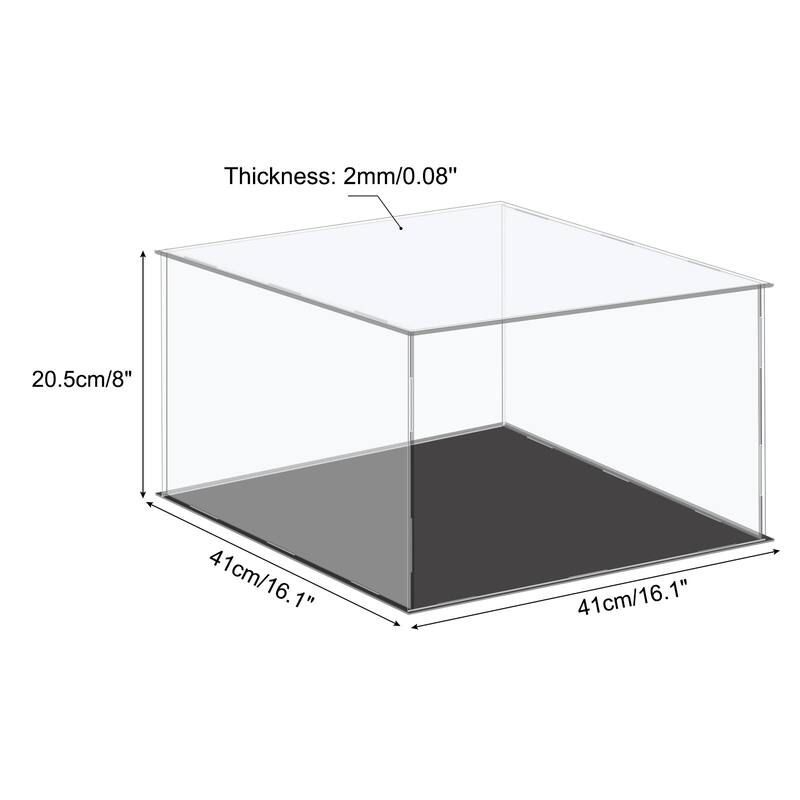 Acrylic Display Case Plastic Box Cube Storage Small Assemble Showcase - 16.1x16.1x8 Inch