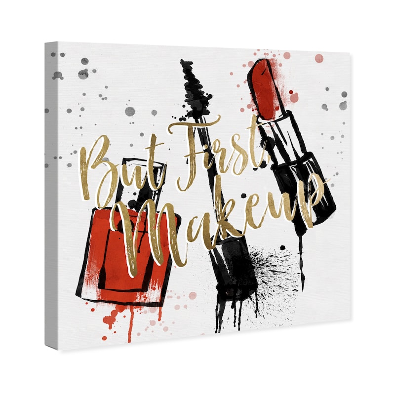 Wynwood Studio Canvas Fashion and Glam Makeup Splatter Red and Metallic Gold Glam Wall Art Canvas Print