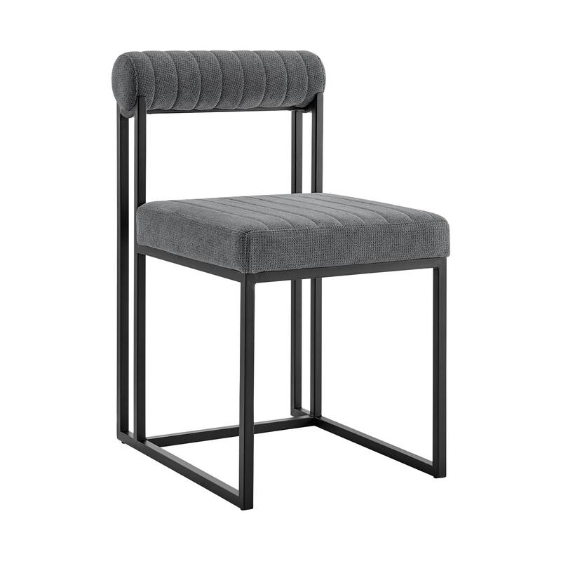 HomeRoots Set of Two Gray And Black Upholstered Polyester Open Back Dining Side Chairs